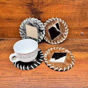 Ensemble de sous-verres en forme de rond en cuir de vachette fabriqué à la main pour la décoration intérieure cheveux en cuir véritable occidental sur les sous-verres en peau nouveaux cadeaux pour la maison - Product Image 3