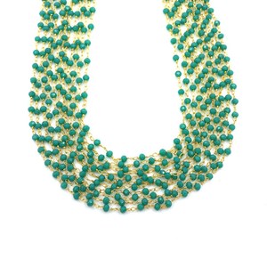 Chaîne de chapelet plaquée or avec perles rondes facettées en chrysoprase hydro, fil enroulé, 3 mm, fournitures pour la fabrication de bijoux - Product Image 2