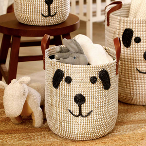 Cesta de Almacenamiento de Hierba Marina Hecha a Mano en Vietnam para Juguetes, Mantas, Ropa, con Asas de Cuero, Linda Cesta para Guardar Cosas - Product Image 4