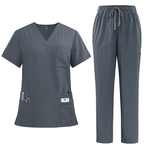 Wholesale High Quality Printed Lavender V-Neck Cotton Polyester Woven Medical Scrub <b>Set</b> for <b>Doctor</b> Nurse Multiple Utility - Product Image 3