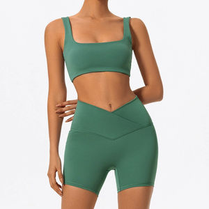 Conjunto de Ropa Deportiva para Mujer, Sólido, para Yoga y Gimnasio, de Secado Rápido y Transpirable, con Pantalones Cortos de Yoga con Cintura Cruzada en V y Sujetador Deportivo, Tallas Grandes - Product Image 6