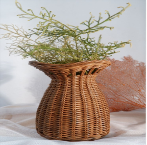 Classic hourglass woven rattan flower pot vase for artificial greenery table display, available at wholesale prices. - Product Image 2