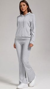 Conjunto de Sudadera con Capucha y Pantalones de Felpa para Mujer, 2 Piezas, Color Sólido, Corte Holgado, Casual, Manga Larga, 100% Algodón, Transpirable - Product Image 3