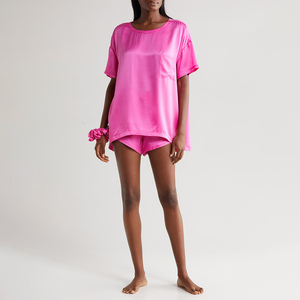 Pijamas de noche 100% seda para mujer, conjunto de pijamas de talla grande con pantalones de manga 3/4, ropa de dormir, pijamas de ocio para estar en casa. - Product Image 4