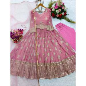 Hermoso vestido de mujer con cinturón adjunto Pent y Dupatta para fiestas - Product Image 5