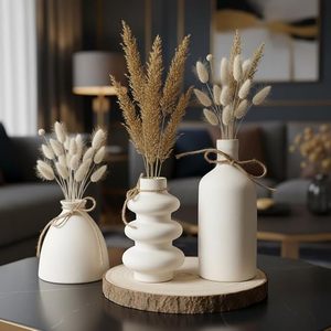 Florero Moderno de Cerámica Blanca, Florero de Porcelana para Mesa, Recipiente Decorativo Minimalista para Sala de Estar o Bodas - Product Image 1