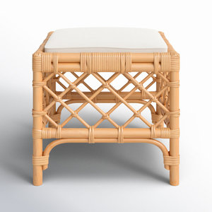 Taburete tapizado con base de ratán tejida a mano Elegante diseño Otomano - Product Image 1