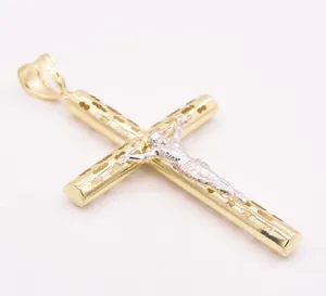 Tishya - Colgante de Cruz con Crucifijo de Jesucristo de 3.25 Pulgadas, Corte Brillante, Oro Amarillo y Blanco de 10K, Amuleto de Lujo para Mujer, Regalo de Aniversario - Product Image 2