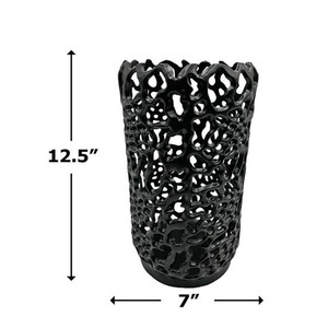<b>Black</b> <b>Candle</b> Holder with Organic Lattice Design Durable Home Decoration Metal Lantern Style - Product Image 3