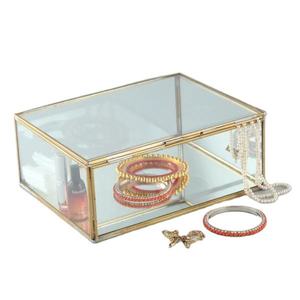 Vintage Clear <b>Glass</b> & Brass Jewelry Storage <b>Box</b> with Gray Velvet Organizer Customizable Color & Logo for Home & Hotel Use - Product Image 2