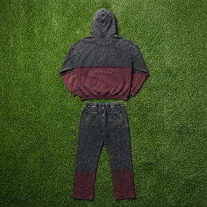 Ensemble de survêtement pour homme, couleur bordeaux, avec sweat à capuche zippé et pantalon large, style streetwear personnalisé, décontracté et tendance - Product Image 6