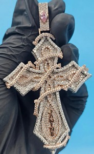 Pendentif Croix Luxe Sertie de Diamants Moissanite en Argent Sterling 925, Breloque Croix Religieuse pour Hommes, Bijoux Hip Hop - Product Image 1