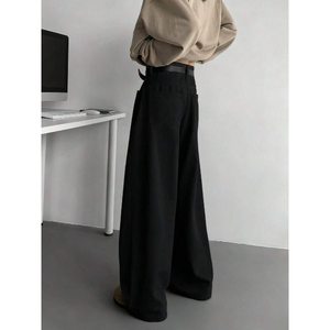 Jean en denim noir coupe droite thème rétro 100% coton écologique respirant taille haute léger estival mignon style streetwear tendance - Product Image 4