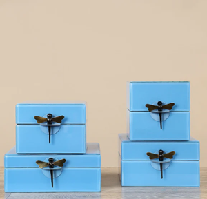 Luxury Turquoise Mirror <b>Glass</b> Decorative Storage Box Set Dragonfly <b>Knob</b> Premium Jewelry Vanity Organizer Boxes Home Decor - Product Image 3