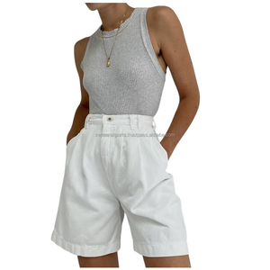 Shorts de Lino/Algodón para Mujer, Cintura Alta, Transpirables, Tejido Ecológico, Corte Holgado, Dobladillo Plegado, Colores Pastel, para Verano, Casual - Product Image 3