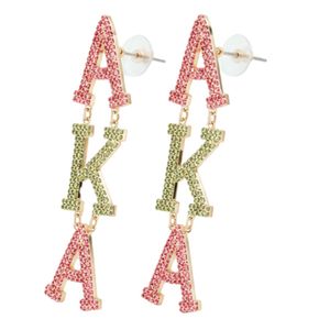 Pendientes Colgantes Dorados, Rosas y Verdes con Cristales Brillantes, Joyería de Moda para Mujer, Diseño de Letras, Accesorio Elegante, Regalo para Fiesta - Product Image 4