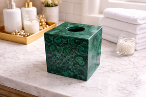 Boîte à mouchoirs de luxe en malachite, porte-mouchoirs décoratif en pierre verte et organiseur de salle de bain décoratif en malachite - Product Image 4