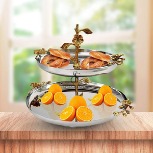 2-Tier Silver & Gold Chocolate, Fruits, Cake Stand With Floral Design. Elegant Serving Platter For Hotels, Restaurants & Home - Product Image 5