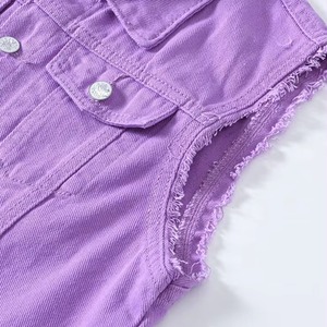 เสื้อกั๊กยีนส์ผู้ชายสีม่วง เสื้อคลุมลำลองแบบไม่มีแขน ปกคอพับ ติดกระดุม ใส่ได้ในฤดูใบไม้ผลิ ผ้าฝ้าย 100% - Product Image 2