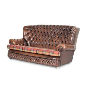 Conjunto de sofá Chesterfield de cuero marrón de diseño moderno, muebles de estilo industrial con mechones modulares para sala de estar para apartamentos - Product Image 4