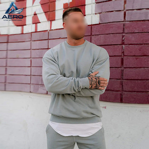 Sweat-shirt pour homme de qualité supérieure, coupe ample, col rond, gris clair uni, en molleton épais, vente en gros - Product Image 5