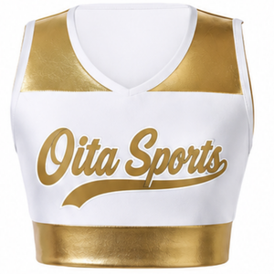Maillot de cheerleading sans manches sublimé or blanc, tenue de sport athlétique pour l'entraînement et la compétition - Product Image 1