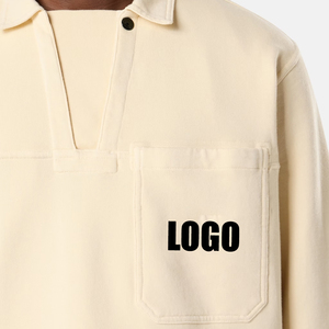 Men's Oversized Cotton Fleece Polo Sweatshirt Chest Pocket Logo Print Casual Streetwear Pullover OEM Private label manufacturer - Product Image 5