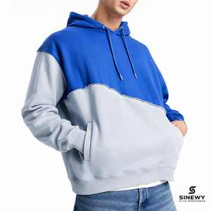 Sudadera con Capucha y Cremallera para Hombre SINEWY, Diseño Color Block, Felpa, Estilo Casual, para Otoño, 100% Algodón, Azul Grisáceo, con Bolsillos - Product Image 6