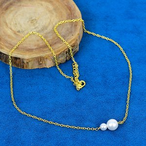 Collier en argent sterling 925 plaqué or 18 carats avec perle de nacre blanche ronde de 10-6 mm - Product Image 2