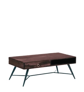 Table Basse Moderne Rectangle avec 1 Tiroir 1 Étagère Finition Foncé Pieds en Fer Meubles de Salon - Product Image 2