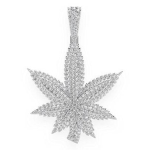Pendentif Fleur et Feuille en Moissanite, Argent Sterling 925, Cannabis Sativa, Cannabis 420, Pendentif Hip Hop, Feuille d'érable - Product Image 6