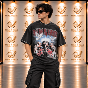 Custom Made Vintage Graphic T <b>Shirt</b> Men Washed Oversized <b>Shirt</b> Heavyweight Cotton <b>Studded</b> Rhinestone Crew Neck Streetwear Tees - Product Image 6