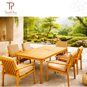 Ensemble de salle à manger d'extérieur moderne pour jardin, 7 pièces, pliable, en bois d'acacia massif, résistant aux intempéries, confortable et durable - Product Image 6