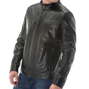 Veste en cuir à col montant pour hommes de haute qualité hiver 100% toile séchage rapide matériau teint uni Style High Street - Product Image 2