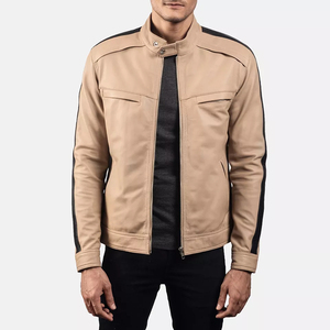 Chaqueta Bomber de Piel de Oveja Marrón para Hombre, Cierre de Cremallera, Resistente al Viento, Estilo Motero, Ecológica - Product Image 1