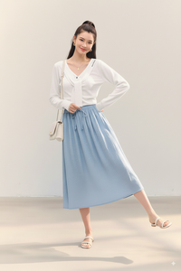 Vintage Dropped Waist Bulk Orders Women Ribbed Knit <b>Maxi</b> <b>Skirt</b> Adjustable Drawstring Breathable Eco-Friendly 100% Linen Fabric - Product Image 5