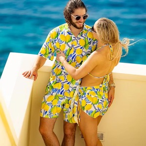Ensemble chemise de plage et short de bain pour homme, style safari, écologique, solide, micro-extensible, séchage rapide, été, 100% polyester, OEM - Product Image 1