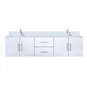 Bianco Lucido 72 Pollici L X 22 Pollici Mobile Bagno Doppio con Set Rubinetteria e Top in Quarzo Bianco - Product Image 1