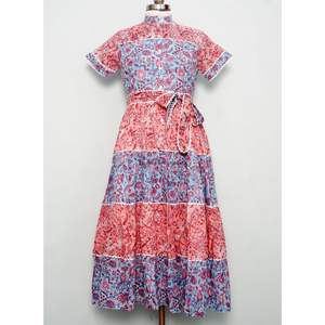 Vestido Mini de Verano con Estampado Floral, Cuello Redondo, Manga Corta, Tejido de Algodón Orgánico Cómodo, Detalle de Botones, Estilo Casual de Playa Hindú - Product Image 3