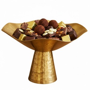Bol de service en métal doré martelé au design moderne, plat à bonbons décoratif, centre de table sur piétement pour événements, décoration intérieure, article cadeau - Product Image 4