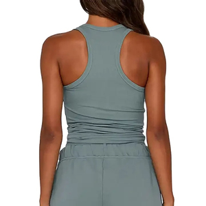Débardeurs d'été pour femmes, style mode, basiques et décontractés, coupe courte, en maille côtelée recyclée, pour le yoga et la gym, vente en gros - Product Image 5