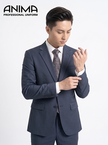 Premium Navy Blue Men’s Wrinkle-Resistant Business Suit Elegant Executive Office <b>Blazer</b> and Trousers <b>Set</b> - Product Image 1