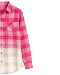 เสื้อเชิ้ตผ้าสักหลาดลายสก็อตสีชมพูไล่เฉดสำหรับผู้หญิง ผลิตตามสั่ง แขนยาว ติดกระดุม ลำลอง ผ้าคอตตอนผสม เหมาะสำหรับฤดูใบไม้ร่วงและฤดูหนาว - Product Image 4