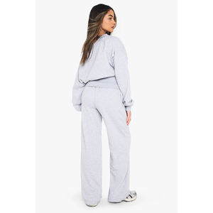 Ensemble de survêtement en tricot gris pour femmes, 2 pièces, haut épaules dénudées, pantalon large, coupe décontractée, toutes saisons, couleur unie, jogging - Product Image 4
