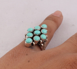 925 Sterling Silver Natural <b>Turquoise</b> <b>Ring</b> Handmade Blue Gemstone Jewelry Vintage Oval Cut Boho Band <b>Ring</b> Wholesale Jewelry - Product Image 4