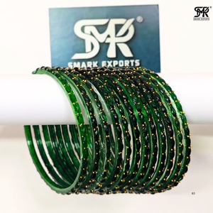 Juego de brazaletes de cristal verde oscuro premium con cuentas doradas, joyería nupcial tradicional india, elegante brazalete étnico para mujer - Product Image 1