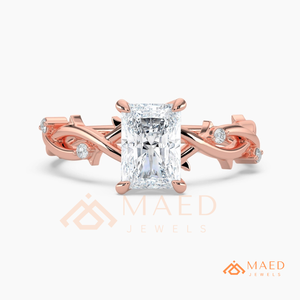 แหวนมอสซาไนต์ทรงเรเดียนท์คัทสีโรสโกลด์ แหวนเพชรหมั้นสำหรับเจ้าสาว เครื่องประดับสำหรับผู้หญิง - Product Image 5