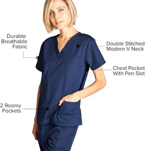 Ensemble d'uniformes médicaux pour femmes et hommes, haut et pantalon en polyester tricoté avec options personnalisées - Product Image 2