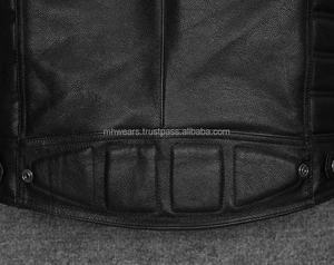 Gilet de motard en cuir noir pour homme, col montant, fermeture éclair, style moto, vêtement d'extérieur - Product Image 5