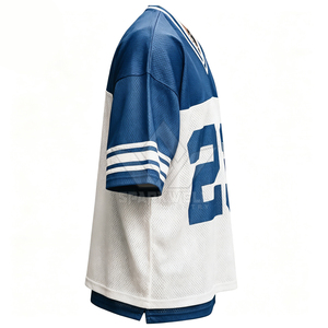 Maillot de football américain personnalisé pour homme, blanc et bleu, col en V, manches courtes, maille respirante, numéro 23, uniforme d'équipe - Product Image 4